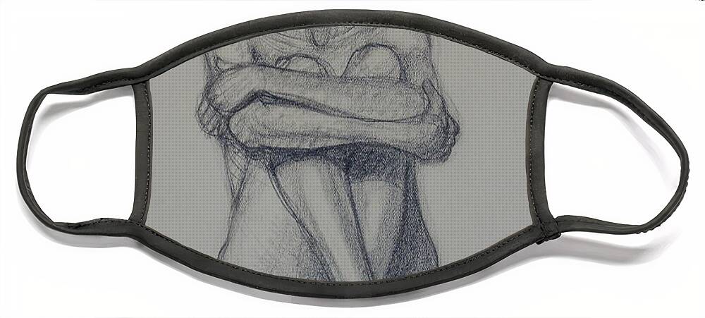 Realism Face Mask featuring the drawing Seated Nude with Crossed Legs by Donelli DiMaria