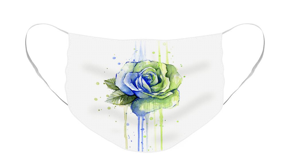 Watercolor Face Mask featuring the painting Seattle 12th Man Seahawks Watercolor Rose by Olga Shvartsur