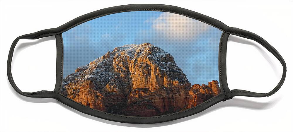 Sedona Face Mask featuring the photograph Sedona Thunder Mountain Winter Majesty by Mars Besso
