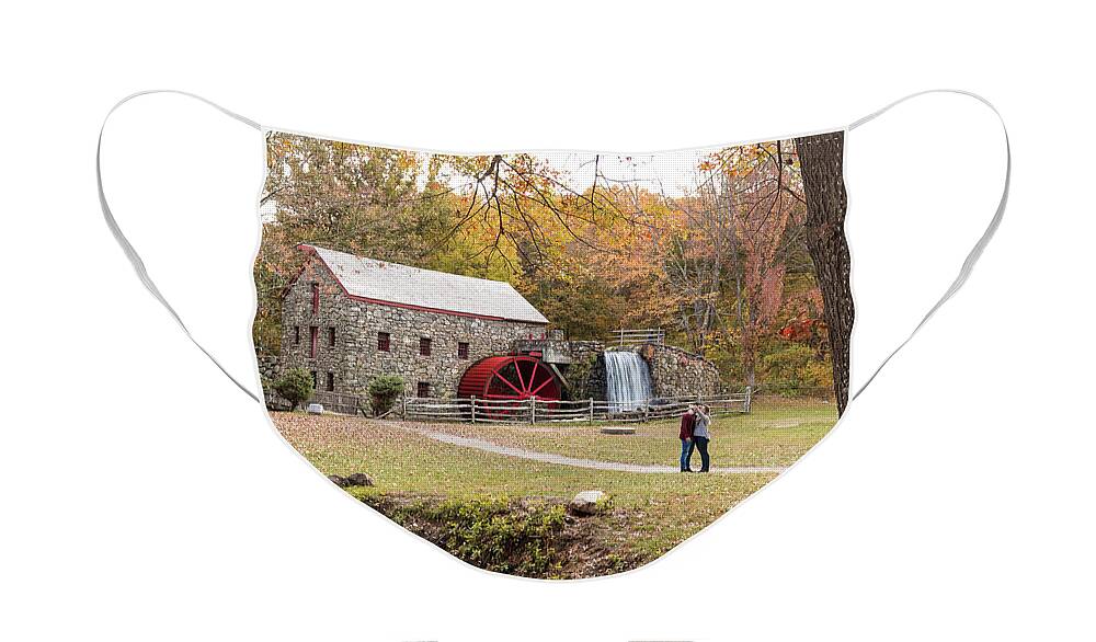 Sudbury Grist Mill Water Fall Waterfall Wheel Waterwheel Outside Outdoors Selfie Couple People Nature Natural Leaves Leaf Ma Mass Massachusetts Autumn Brian Hale Brianhalephoto Newengland New England Usa Architecture Historic Tree Trees Face Mask featuring the photograph Selfie in Autumn by Brian Hale