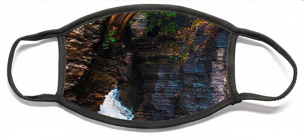 Water Fall Face Mask featuring the photograph Sentry Bridge of Watkins Glen #1 by Mindy Musick King