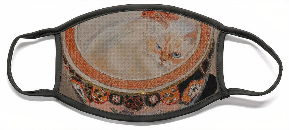 Cat Face Mask featuring the drawing Shakespeare in a Chinese Fishbowl by Quwatha Valentine