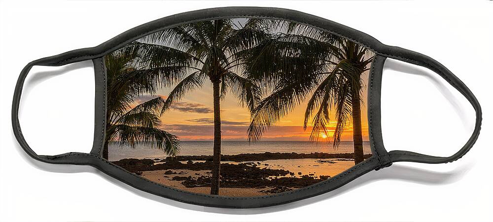 Sharks Cove Palm Tree Sunset Beach North Shore Oahu Hawaii Hi Seascape Face Mask featuring the photograph Sharks Cove Sunset 4 - Oahu Hawaii by Brian Harig