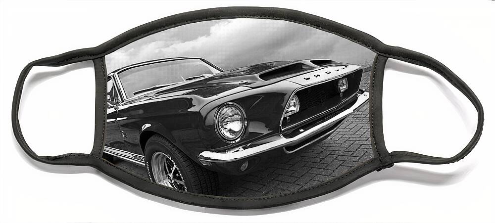 Mustang Face Mask featuring the photograph Shelby GT500KR 1968 in Black and White by Gill Billington