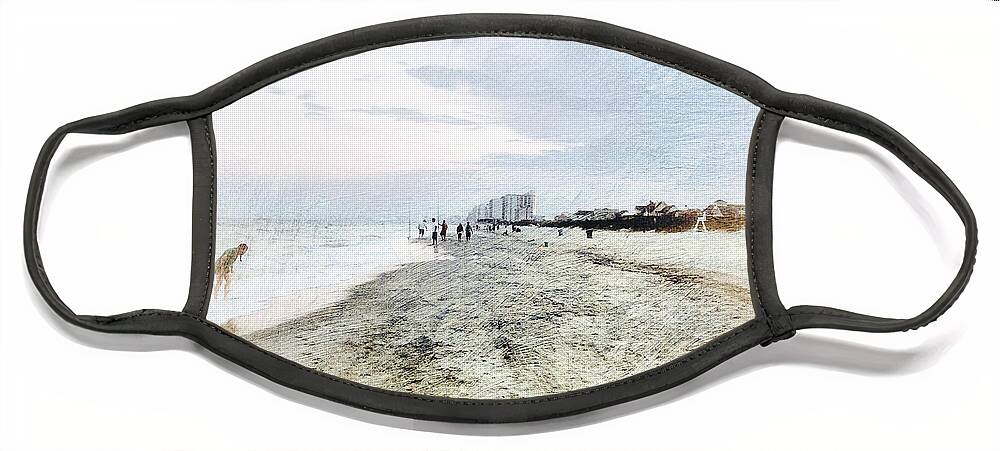 Digital Art Face Mask featuring the photograph Shell Seeker At North Myrtle Beach by Melissa D Johnston