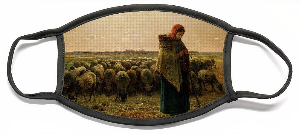 considerate interior Pakistan Shepherdess with her Flock Face Mask by Jean Francois Millet - Pixels Merch