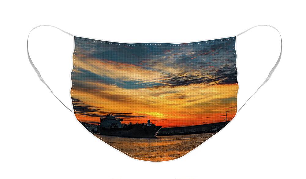 Sunset Face Mask featuring the photograph Ship Channel Sunset by Jerry Connally
