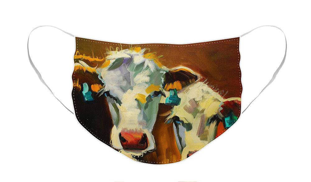 Cow Face Mask featuring the painting Sibling Cows by Diane Whitehead