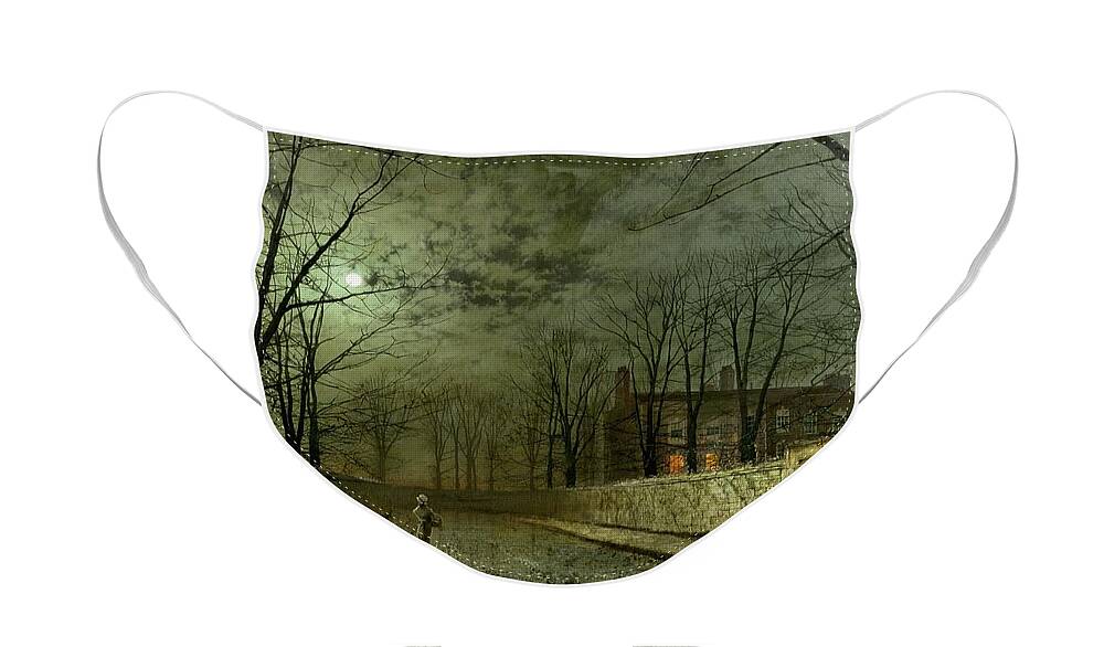 #faatoppicks Face Mask featuring the painting Silver Moonlight by John Atkinson Grimshaw