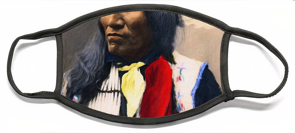 Sioux Chief Portrait Face Mask featuring the painting Sioux Chief Portrait by Georgiana Romanovna