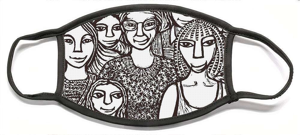 Sisters Face Mask featuring the mixed media Sisters by Ricardo Levins Morales