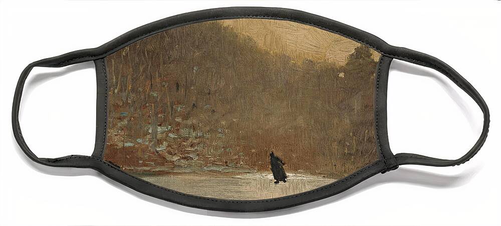 Winslow Homer Face Mask featuring the painting Skating Scene by Winslow Homer