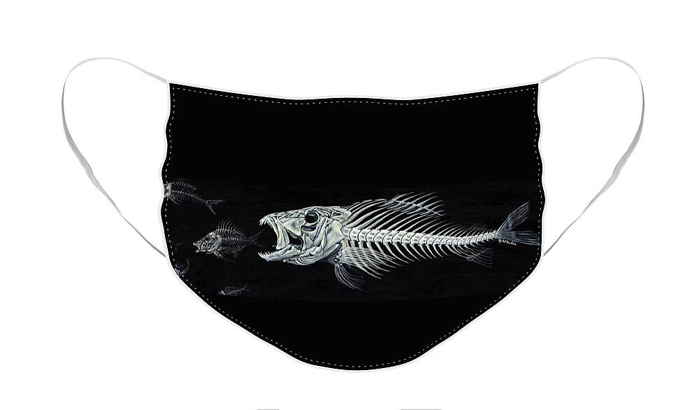 Fish Face Mask featuring the painting Skeletail by JoAnn Wheeler