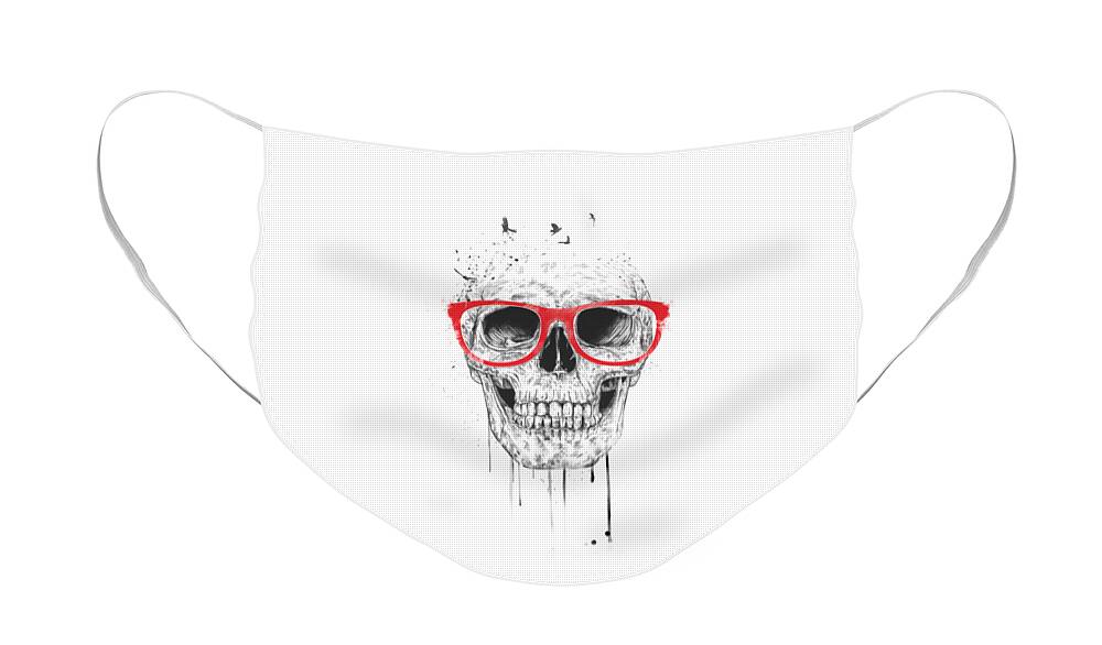 Skull Face Mask featuring the mixed media Skull with red glasses by Balazs Solti