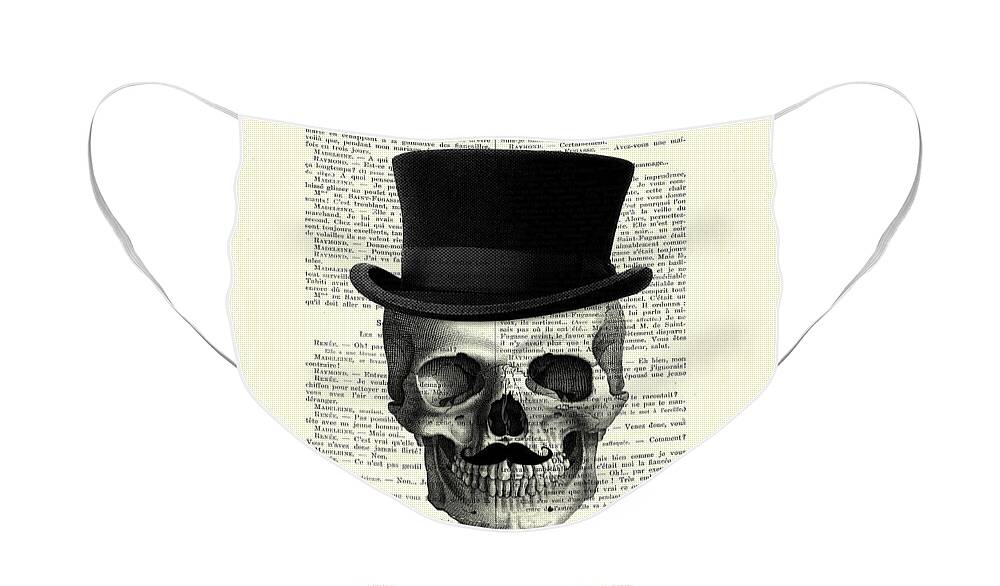 Skull Face Mask featuring the digital art Skull With Top Hat And Moustache by Madame Memento