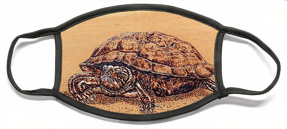 Turtle Face Mask featuring the pyrography Slow but Sure Wins the Race by Ron Haist
