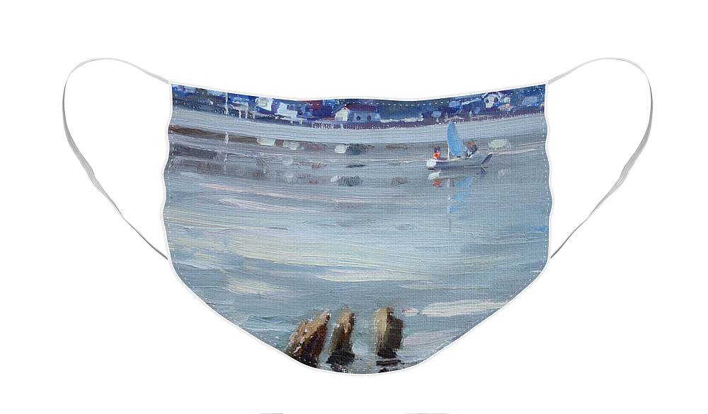 Town Face Mask featuring the painting Small Town Across Niagara River by Ylli Haruni