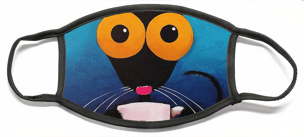 Stressie Cat Face Mask featuring the painting Smells like coffee by Lucia Stewart