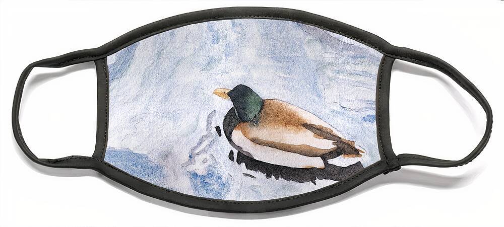 Watercolor Face Mask featuring the painting Snake Lake Duck Sketch by Ken Powers