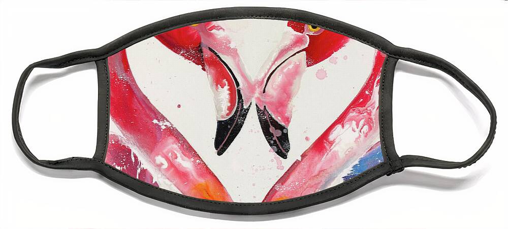 Flamingos Face Mask featuring the painting Sneak Beak by Kasha Ritter