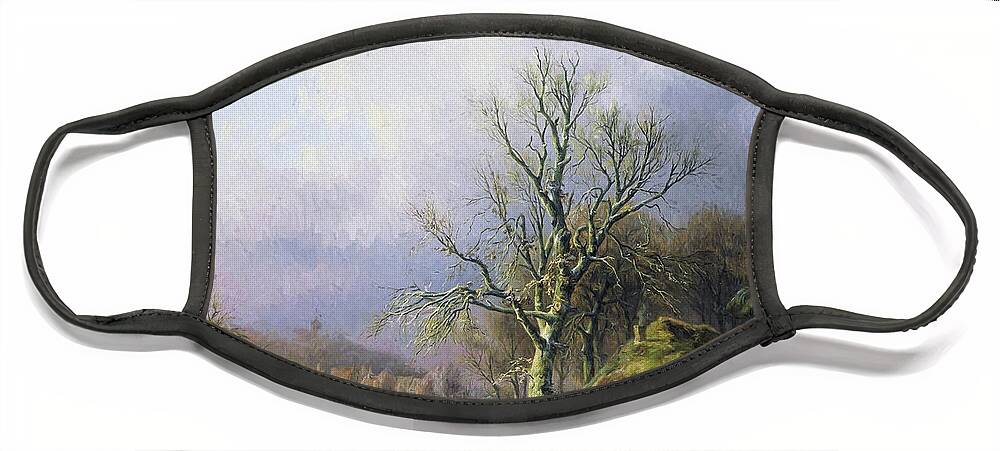 Old Masters Face Mask featuring the digital art Snow Landscape 2 by Alexander Joseph Daiwaille