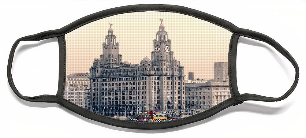 Pier Face Mask featuring the photograph Snowdrop Dazzles in front of the Liverbirds by Spikey Mouse Photography