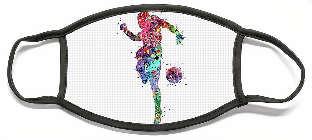 Soccer Player Face Mask featuring the digital art Soccer Player Sports Art Print Watercolor Print Soccer illustration Football Art Poster by White Lotus