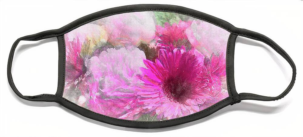 Flower Impressions Face Mask featuring the photograph Soft Pink Gerbera by Natalie Rotman Cote