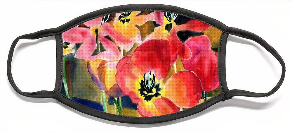 Paintings Face Mask featuring the painting Soft Quilted Tulips by Kathy Braud