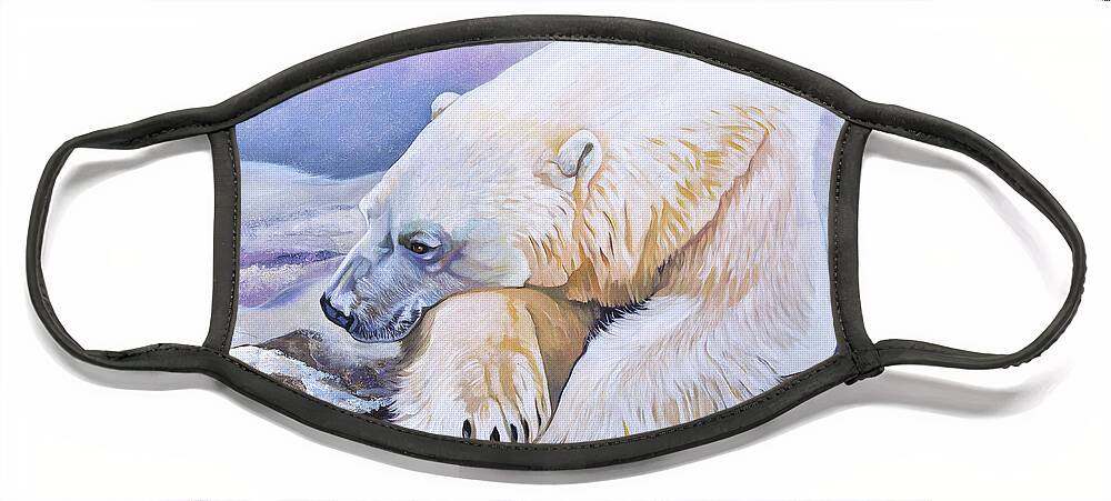 Polar Bear Face Mask featuring the painting Solitudes Edge by J W Baker