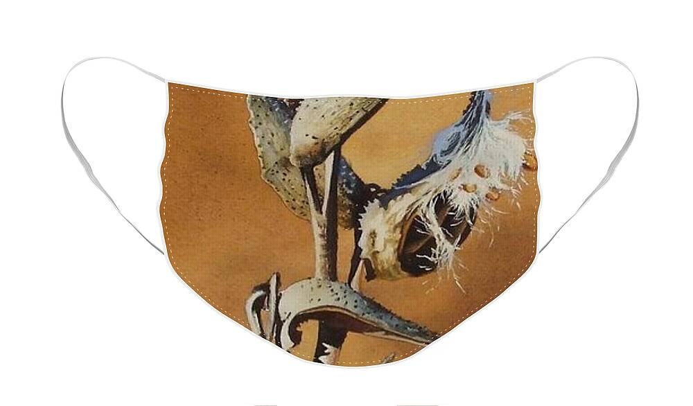 Songsparrow Face Mask featuring the painting Song Sparrow and Milkweed by Greg and Linda Halom
