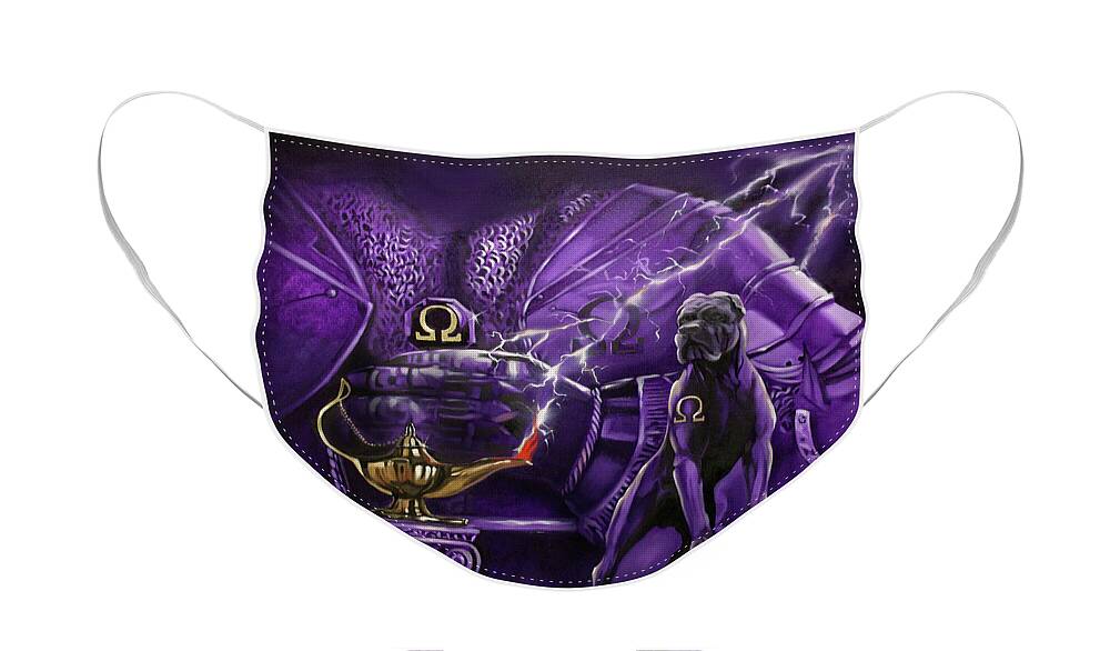 Omega Psi Phi Face Mask featuring the painting Sons of Blood and Thunder by Jerome White