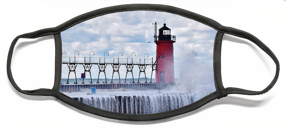Michigan Face Mask featuring the photograph South Haven Lighthouse by Nicole Lloyd