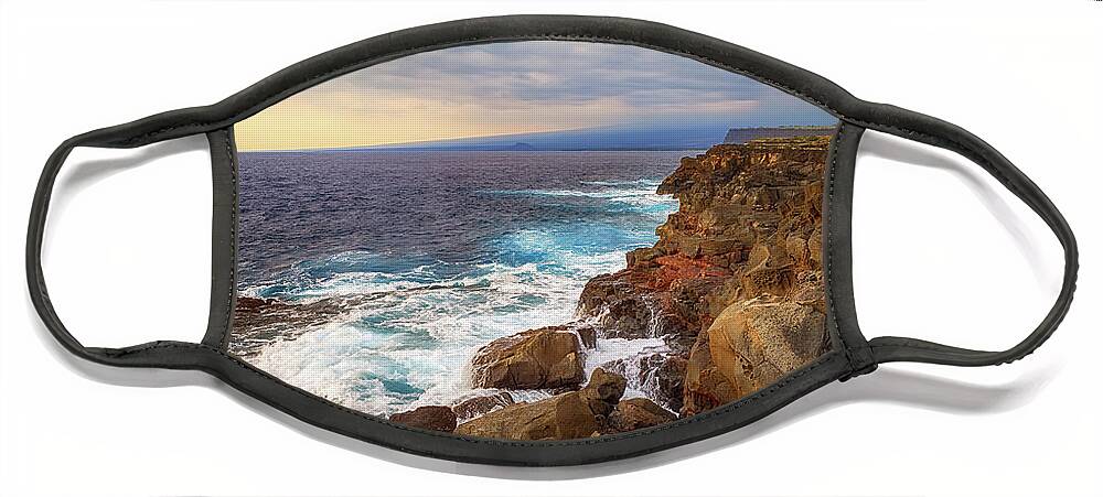 Seascape Face Mask featuring the photograph South Point Sea Cliffs by Susan Rissi Tregoning