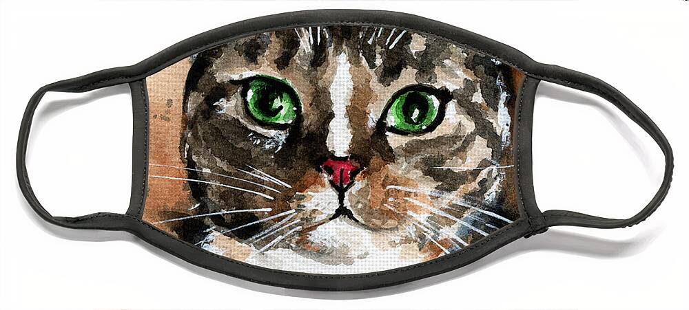 Cat Face Mask featuring the painting Sox the Rescued Tabby Cat by Dora Hathazi Mendes