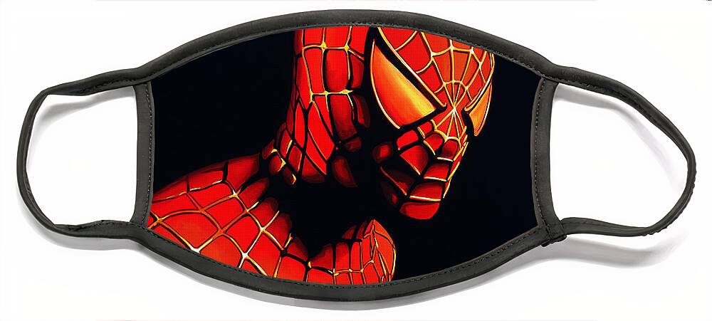 Spiderman Face Mask featuring the painting Spiderman by Paul Meijering