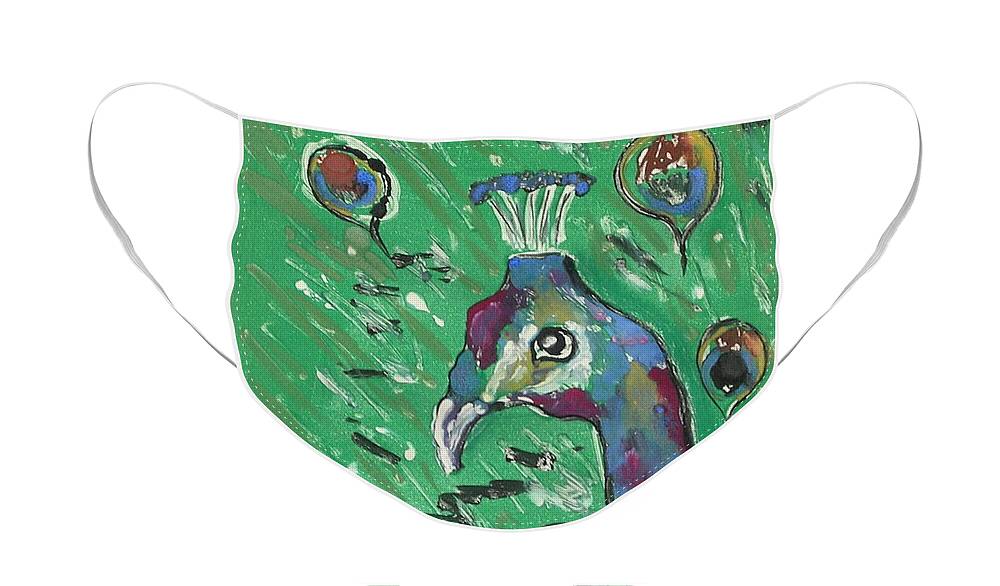 Peacock Face Mask featuring the mixed media Splendor Is The Night by Cori Solomon