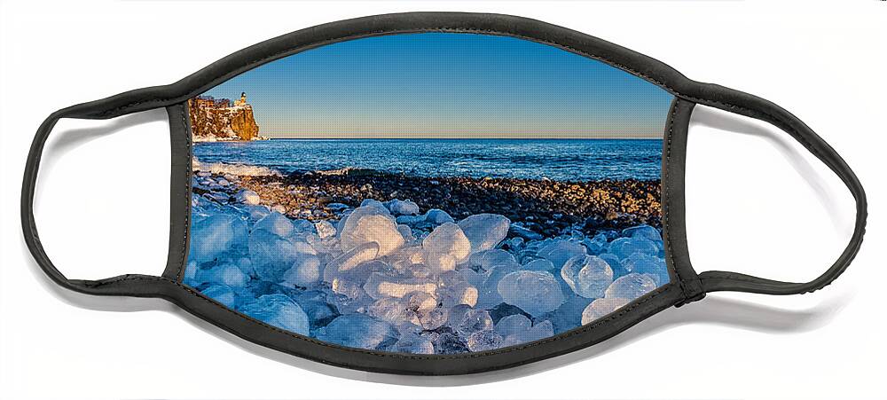 Ice Face Mask featuring the photograph Split Rock Lighthouse with Ice Balls by Rikk Flohr
