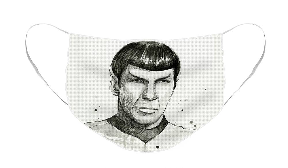 Star Trek Face Mask featuring the painting Spock Watercolor Portrait by Olga Shvartsur