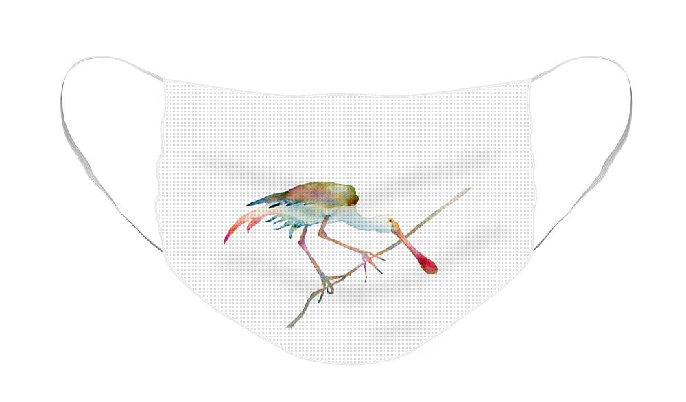 Watercolor Face Mask featuring the painting Spoonbill by Amy Kirkpatrick