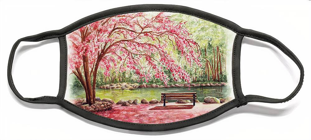 Lithia Park Face Mask featuring the painting Spring at Lithia Park by Lori Taylor