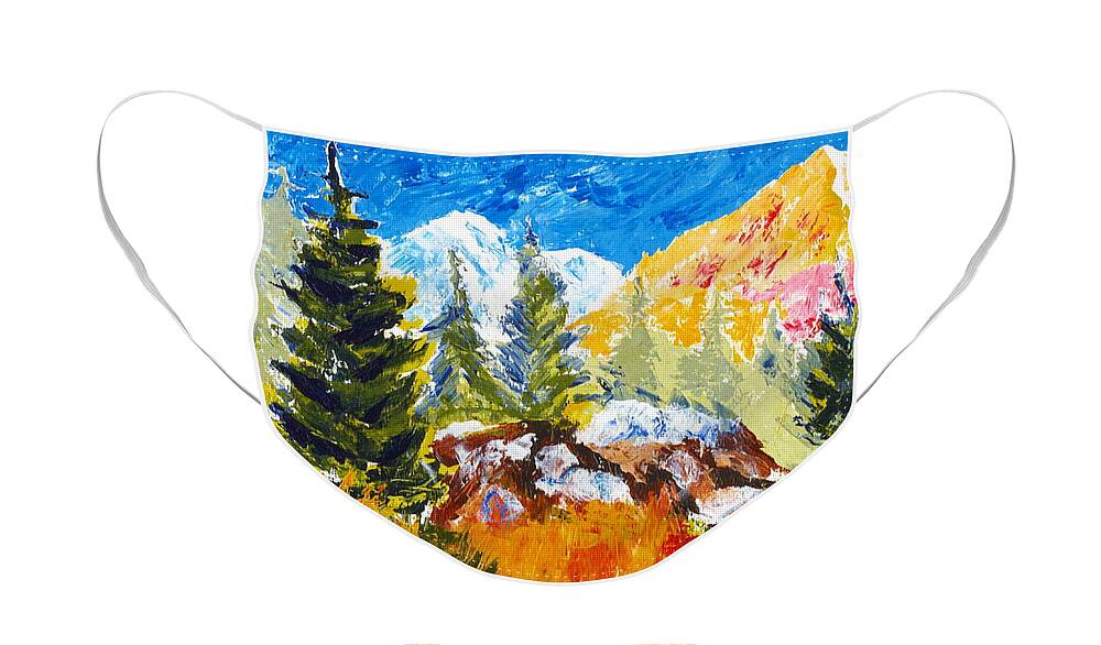 Springtime Face Mask featuring the painting Spring in the Rockies by Walt Brodis