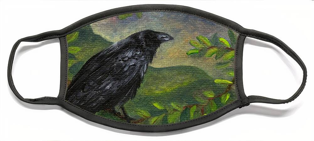 Lunar Face Mask featuring the painting Spring Moon Raven by FT McKinstry