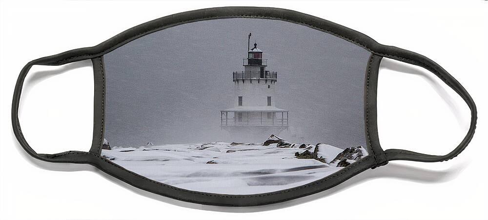Sprint Point Face Mask featuring the photograph Spring Point Ledge Lighthouse Blizzard by Darryl Hendricks