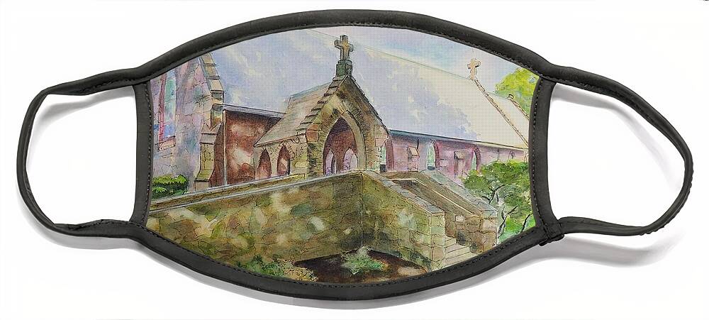 Newport Face Mask featuring the painting St. Columba's Episcopal Chapel Middletown RI by Patty Kay Hall