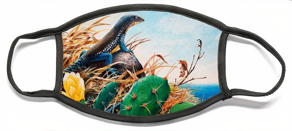 Chris Cox Face Mask featuring the painting St. Lucia Whiptail by Christopher Cox