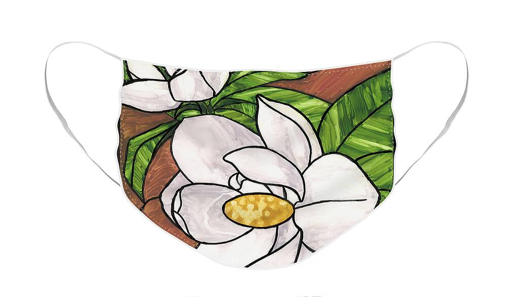 Watercolor Face Mask featuring the painting Stained Glass Magnolias by Brandy Woods