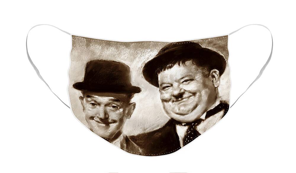 Stan Laurel Face Mask featuring the drawing Stan Laurel Oliver Hardy by Ylli Haruni