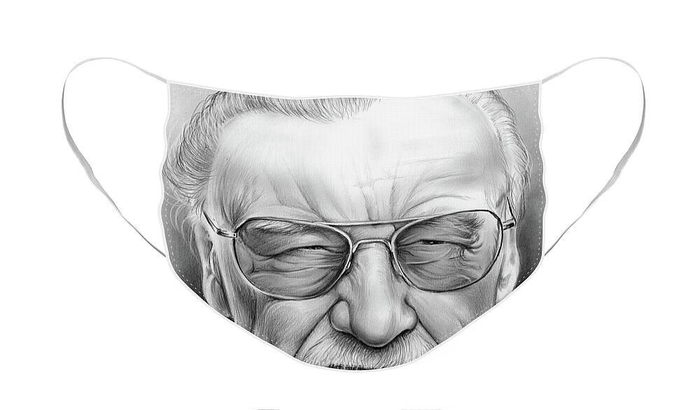Stan Lee Face Mask featuring the drawing Stan Lee by Greg Joens