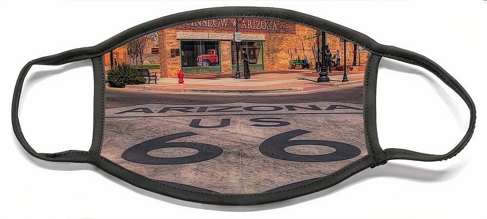 Winslow Arizona Face Mask featuring the photograph Standin on the corner by Jeff Folger